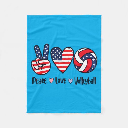 Mädchen Frieden Liebe Volleyball 4. Juli Amerikani Fleecedecke (Vorderseite)
