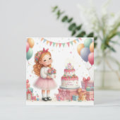 Mädchen fünf Jahre alt Geburtstag Einladung (Stehend Vorderseite)