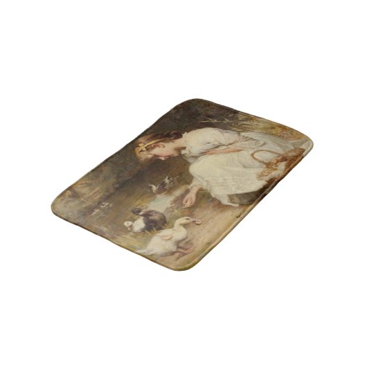 Mädchen Fütternd Enten (von Frederick Morgan) Badematte (Schrägansicht)