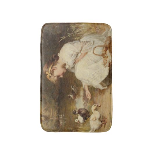 Mädchen Fütternd Enten (von Frederick Morgan) Badematte (Vorderseite Vertikal)
