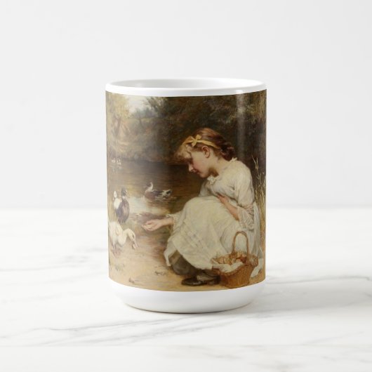 Mädchen Fütternd Enten (von Frederick Morgan) Kaffeetasse (Mittel)