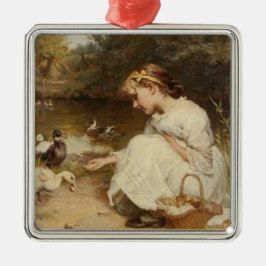 Mädchen Fütternd Enten (von Frederick Morgan) Ornament Aus Metall