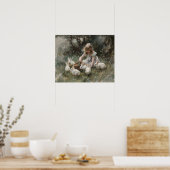 Mädchen Fütternd weiße Kaninchen Impressionistisch Poster (Küche)