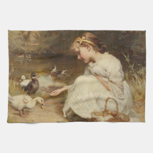 Mädchen füttert Enten (von Frederick Morgan) Geschirrtuch