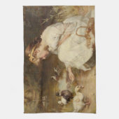 Mädchen füttert Enten (von Frederick Morgan) Geschirrtuch (Vertikal)