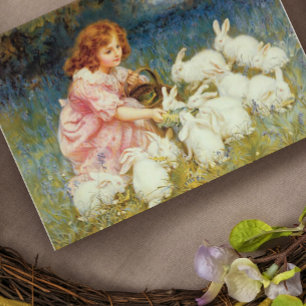 Mädchen füttert Kaninchen Quadratischer Aufkleber