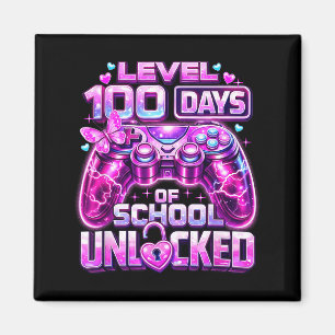 Mädchen-Gamerin pink Level 100 Schultage freigesch Magnet