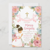 Mädchen Gebet Erste heilige Kommunion Rosa Bläseri Einladung (Vorderseite)
