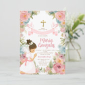 Mädchen Gebet Erste heilige Kommunion Rosa Bläseri Einladung (Stehend Vorderseite)
