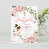Mädchen Gebet Erste heilige Kommunion Rosa Bläseri Einladung (Stehend Vorderseite)