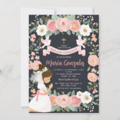 Mädchen Gebet Erste heilige Kommunion Rosa Bläseri Einladung (Vorderseite)