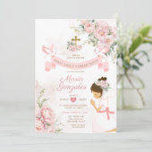 Mädchen Gebet Erste heilige Kommunion Rosa Bläseri Einladung (Stehend Vorderseite)