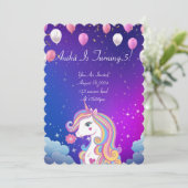 Mädchen Geburtstag Einhorn magische Einladung (Stehend Vorderseite)
