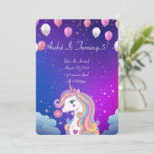 Mädchen Geburtstag Einhorn magische Einladung (Stehend Vorderseite)