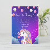 Mädchen Geburtstag Einhorn magische Einladung (Stehend Vorderseite)