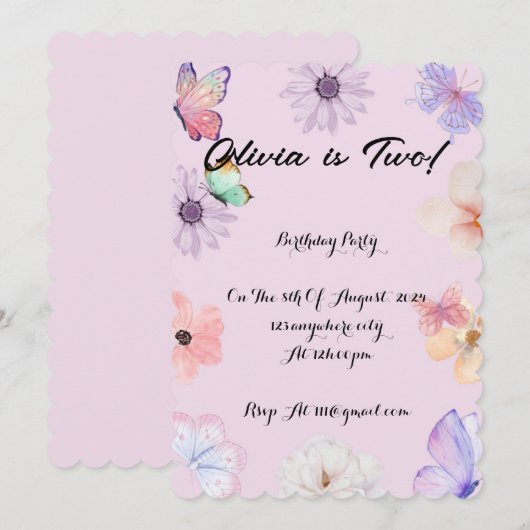 MÄDCHEN - GEBURTSTAG EINLADUNG (Vorne/Hinten)