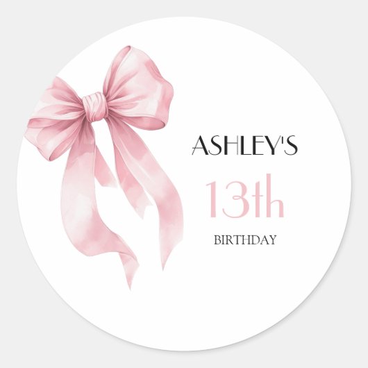 Mädchen-Geburtstag mit rosa Schleife Runder Aufkleber (Vorderseite)