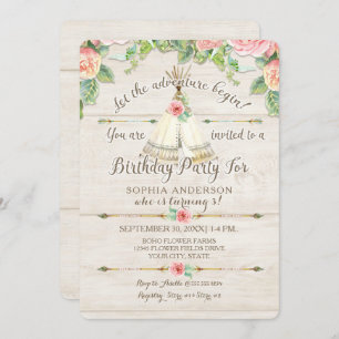 Mädchen-Geburtstags-AbenteuerBOHO Einladung