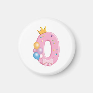 Mädchen Geburtstags-Shirt Nummer 0 Rosa Donut-Them Magnet