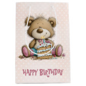 Mädchen Geburtstags-Teddybär-Geschenk Mittlere Geschenktüte (Vorderseite)