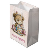 Mädchen Geburtstags-Teddybär-Geschenk Mittlere Geschenktüte (Rückseite Schrägansicht)