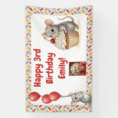 Mädchen-Geburtstagsfeier | Maus & Cupcake Foto Banner (Vertikal)