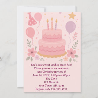 Mädchen Geburtstagskuchen-Party Einladung