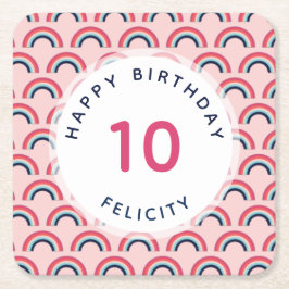 Mädchen Geburtstagspartei Personalisierter Name Al Rechteckiger Pappuntersetzer