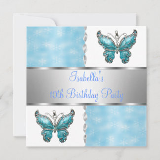 Mädchen Geburtstagsparty Butterfly Blue White Blum Einladung