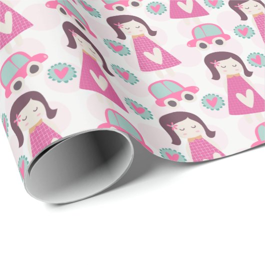 Mädchen-gehende Plätze Geschenkpapier (Rolleneckpunkt)