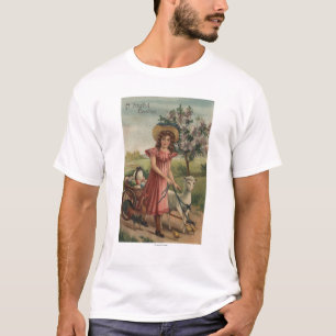 Mädchen-gehendes Lamm, Küken und Hahn T-Shirt
