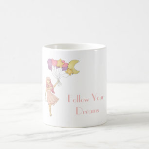 Mädchen Gelb Lila Herz Sterne Mond Luftballons Kaffeetasse