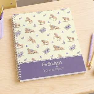 Mädchen Gelb Lila Pferd Floralmuster Monogramm Notizblock