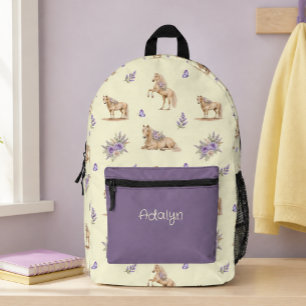 Mädchen Gelbes Lila Pferd Florales Muster Schule Bedruckter Rucksack