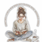 Mädchen genießen ein Buch mit Kaffee, vermeiden Aufkleber (Vorderseite)