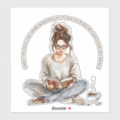 Mädchen genießen ein Buch mit Kaffee, vermeiden Aufkleber (Blatt)