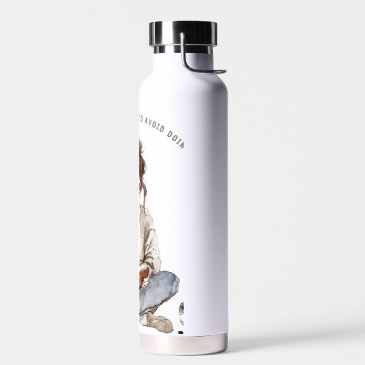 Mädchen genießen ein Buch mit Kaffee, vermeiden Trinkflasche (Links)