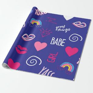 Mädchen gestalten nahtloses Muster mit Slogan. Han Geschenkpapier