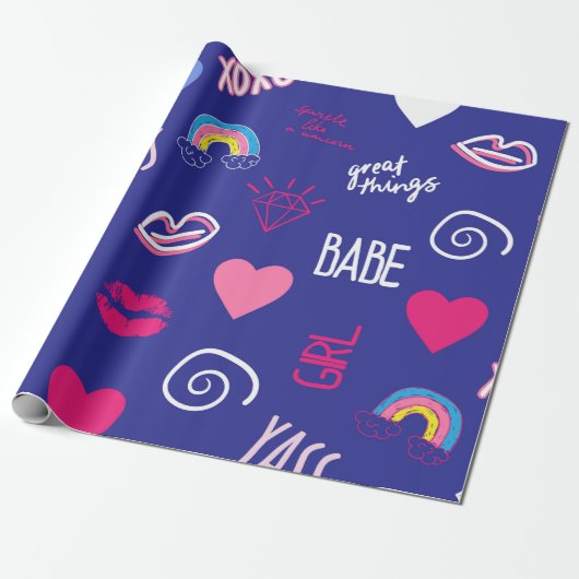 Mädchen gestalten nahtloses Muster mit Slogan. Han Geschenkpapier (Ungerollt)