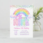 Mädchen Glitter Regenbogen Pastell Cloud Nine Gebu Einladung (Stehend Vorderseite)