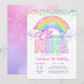 Mädchen Glitter Regenbogen Pastell Cloud Nine Gebu Einladung (Vorne/Hinten)