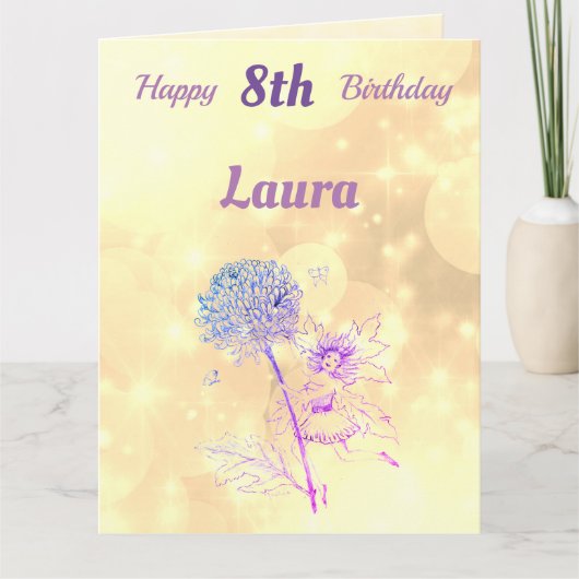 Mädchen glücklich 8. Geburtstag Fairy Gruß Karte (Vorderseite)