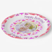 Mädchen glücklich Geburtstag Vibrannt Pink Star Cu Pappteller (Schrägansicht)