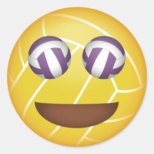 Mädchen glücklich Gesicht Volleyball Emoji Runder Aufkleber (Vorderseite)