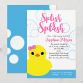 Mädchen Gummiente Baby Shower Evite oder Ausdruck Einladung (Vorne/Hinten)