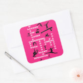 Mädchen Gymnastik Crossword Skills Hot Pink & Whit Quadratischer Aufkleber (Umschlag)