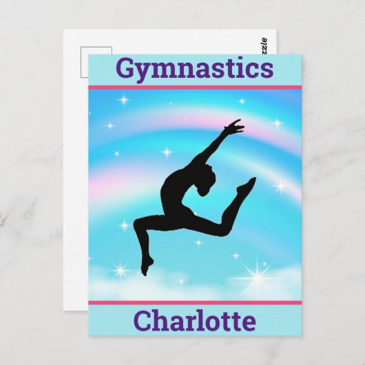 Mädchen Gymnastik Leap Regenbogenwolken Postkarte (Vorne/Hinten)