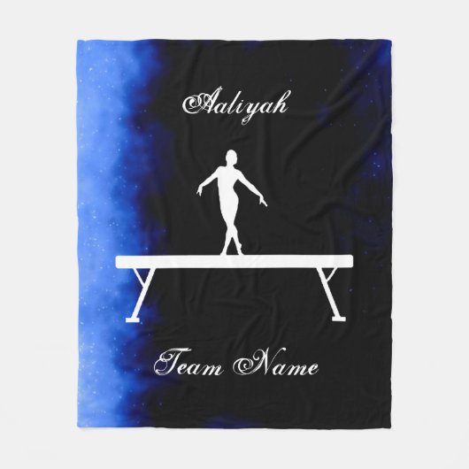 Mädchen Gymnastik Schwarz, Blau, Weiß mit Teamname Fleecedecke (Vorderseite)