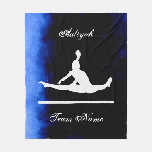 Mädchen Gymnastik Schwarz, Blau, Weiß mit Teamname Fleecedecke (Vorderseite)