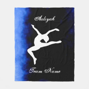 Mädchen Gymnastik Schwarz, Blau, Weiß mit Teamname Fleecedecke